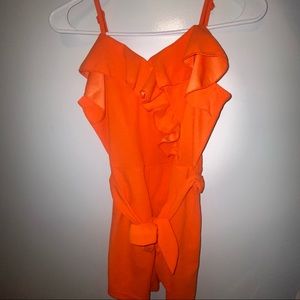 Orange Thin Strap Romper with Ruffle- Shein